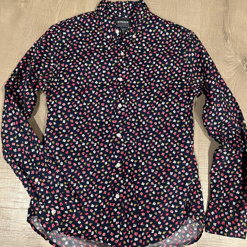 Bonobos long sleeve floral dress shirt slim fit size M